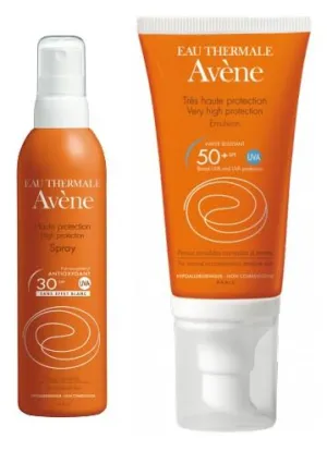 Avene SPF30-Spray mit Sonnenschutzpräparat + SPF50+-Emulsion