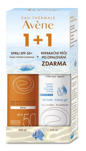 Avene Sprej SPF 50+ 200 ml + Reparative Pflege nach dem Bräunen 200 ml