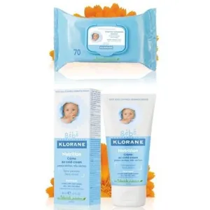 Klorane Bebe Geschenkbox: Sanfte Reinigungstücher + Pflegecreme mit Kaltcreme + ein Plüschhasen-Geschenk