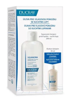 Ducray Squanorm Shampoo gegen trockene Schuppen 200 ml + Elution Shampoo 30 ml